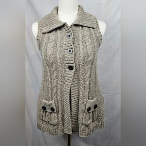 Style & Co Beige PM Knitted Sweater Vest Cardigan Button Up Preppy‎ Classic